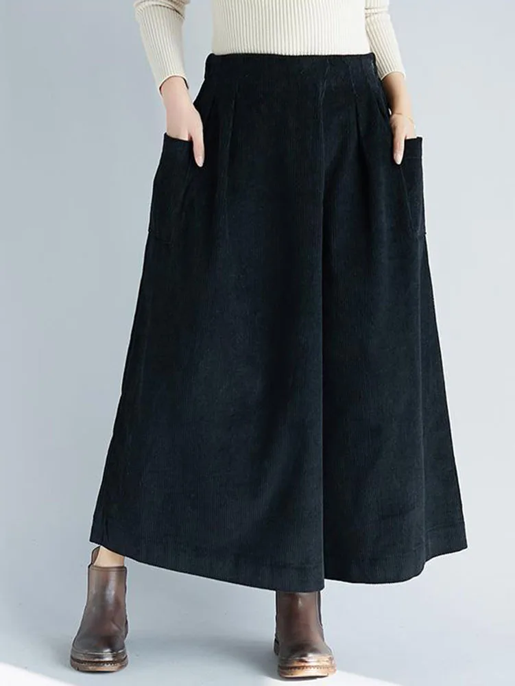 Baggy Womens Corduroy Culotte Vintage High Waist Wide Leg Pants Korean Fashion Ankle-length Big Size 4xl Pantalones Casual 2023