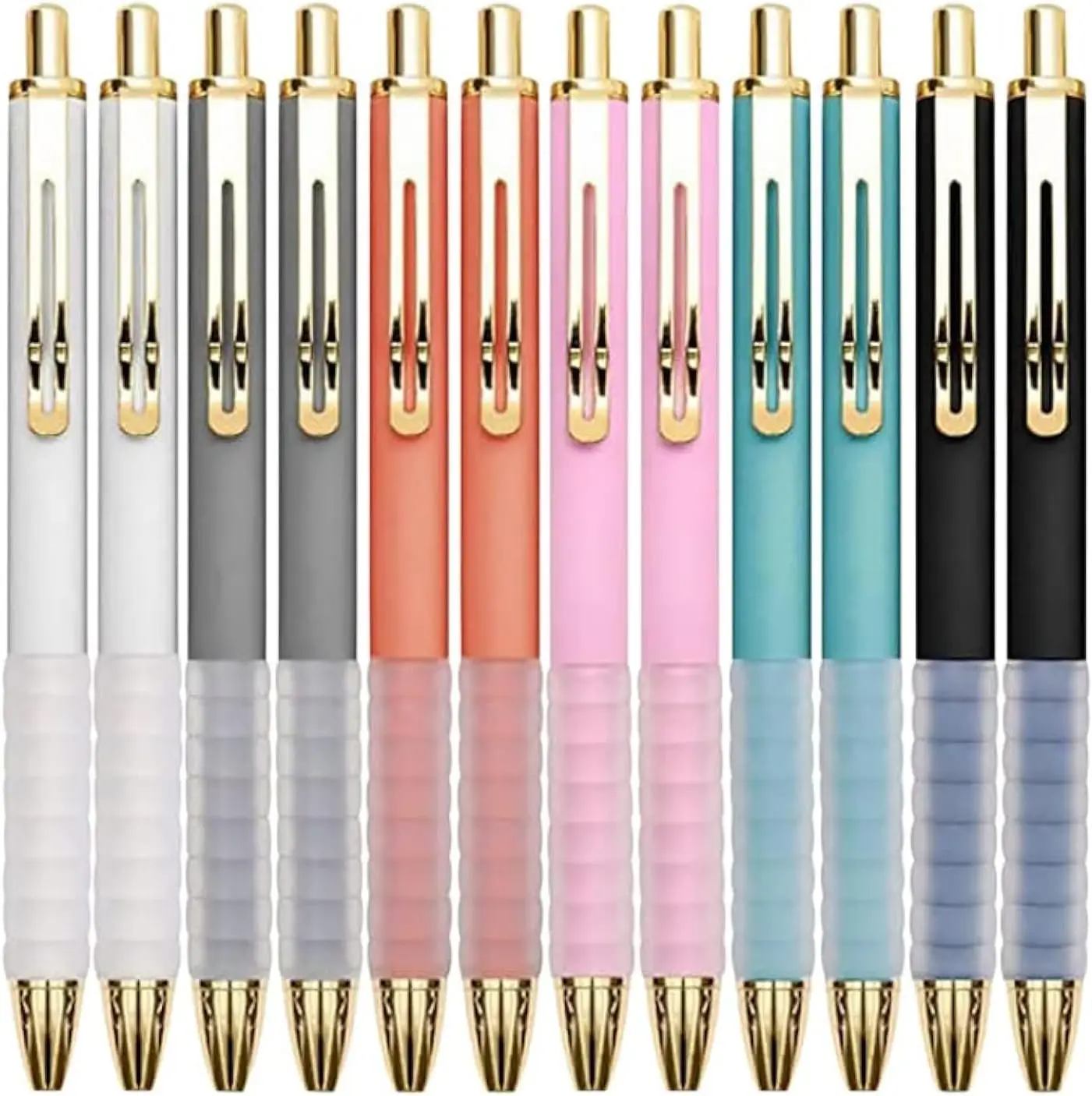 50PCS Customizable Logo Macaron Ballpoint Pen Retractable Grip Gold Metal Clip Black Ink Pen for Business Gifts School Office