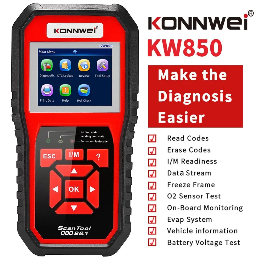 26 Durable KOWWEIKW850 Auto Professional Car Battery Diagnostic Tools OBD 2 Check Engine Check Automotive Code Readers OBD2 Scan