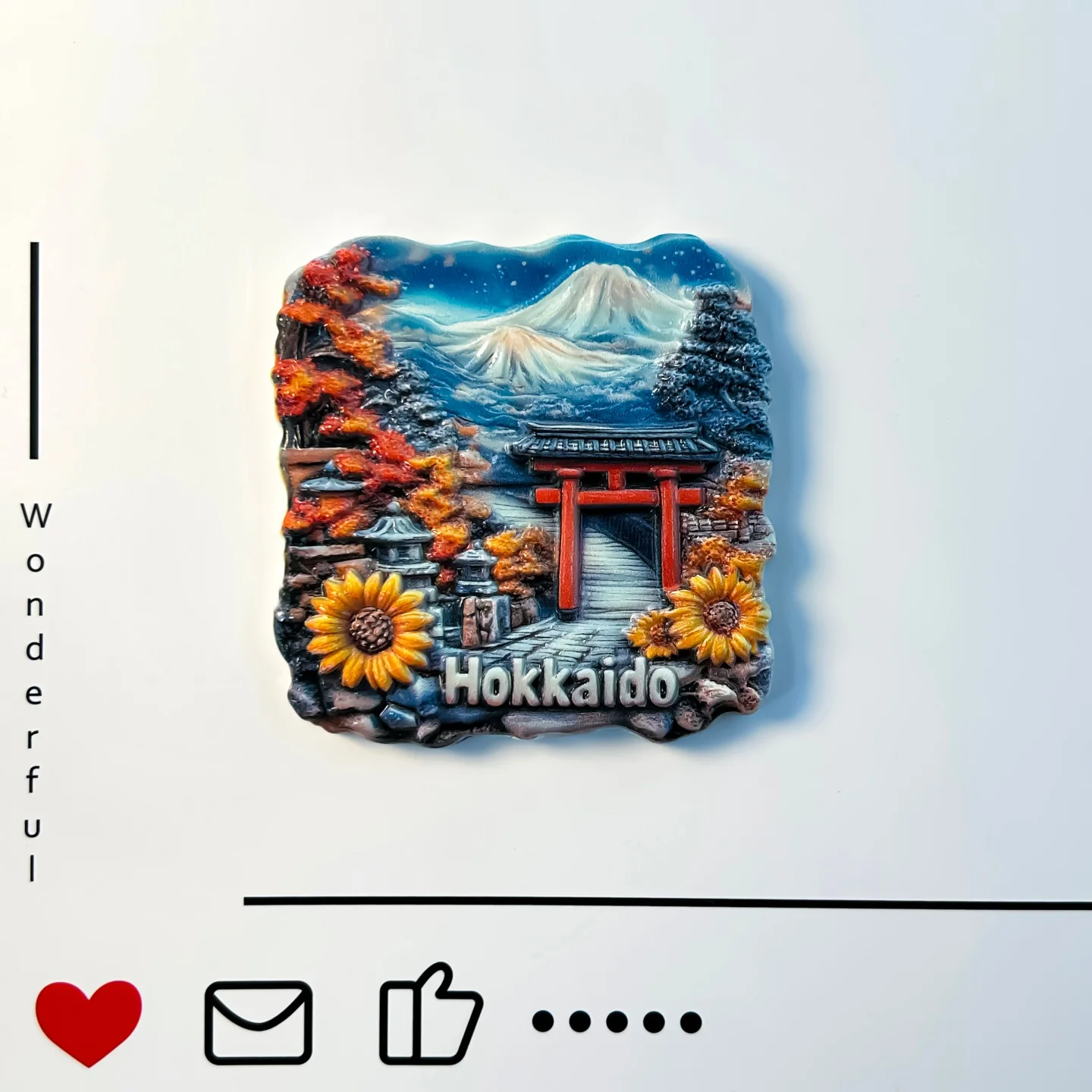 Japón, Hokkaido, paisajes naturales, 3D creativos, pegatinas para frigorífico, montañas nevadas, parques nacionales, recuerdos