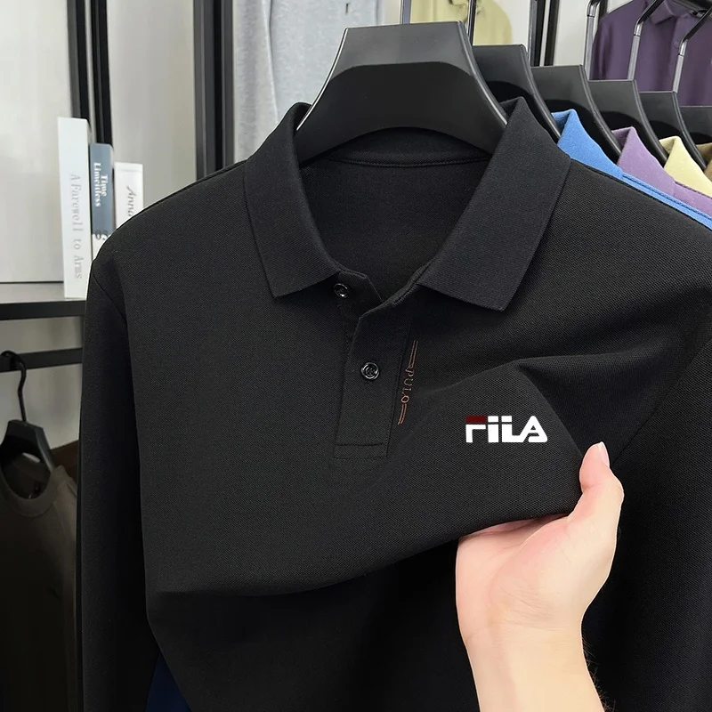 Classic Men's New Spring Autumn Polo Shirt Containing Cotton Soft Long Sleeve Lapel T-Shirt Daily Comfort Office Men's Clothing
