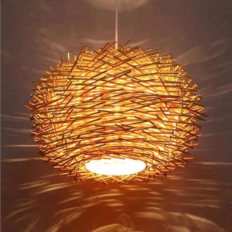 

Bird Nest Pendant Lamp Light Nordic Rattan Wicker Wood Handmade Hotel Restaurant Cafe Living Dinning Room Suspension Lighting