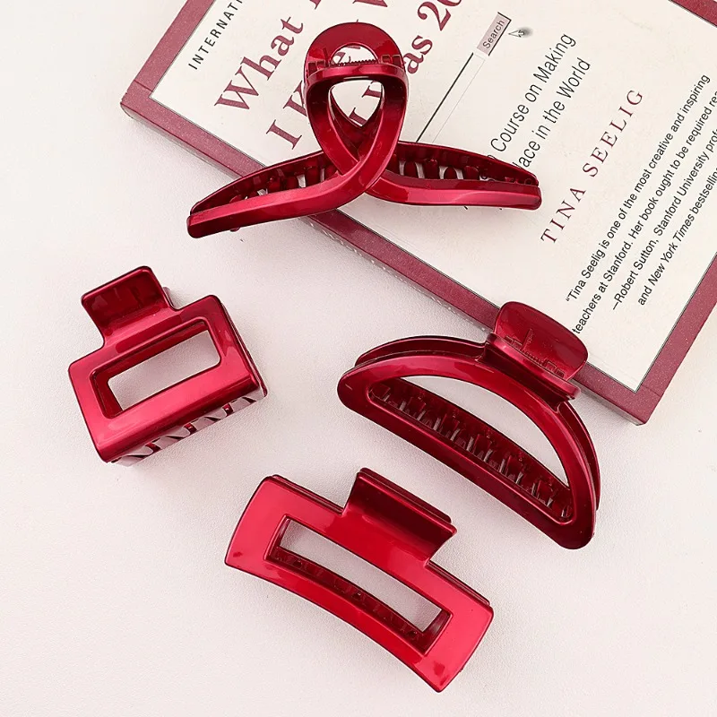 PC Hairpin Female Back Brain Clamping Clip Shark Grab Clip Hairpin Clamping Large Frosted Hair Clip Red Headwear Hairaccessories