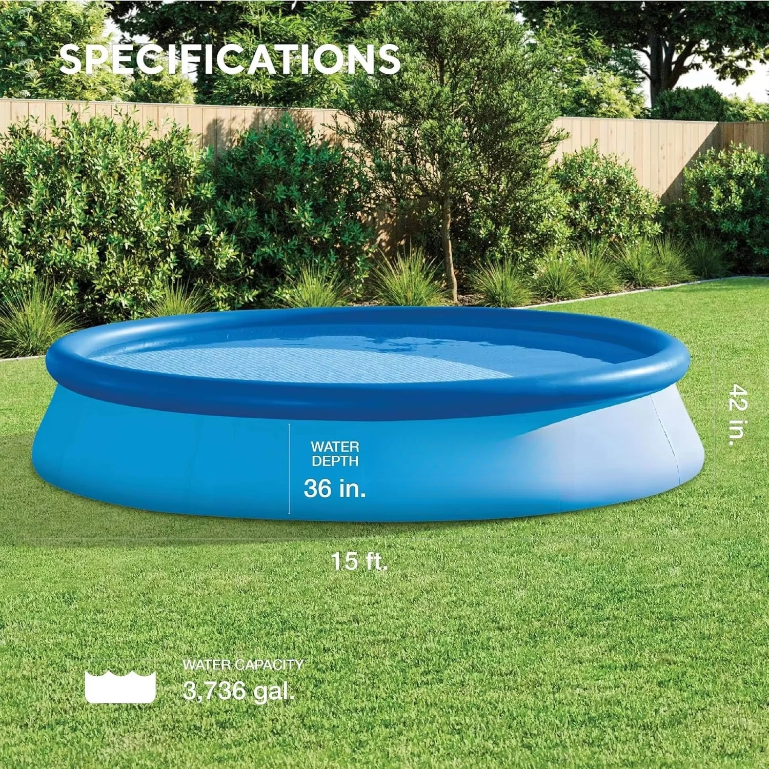 HOT 15-Foot x 42-Inch Easy Setup Portable Inflatable Outdoor Above Ground Round Swimming Pool Set with Ladder