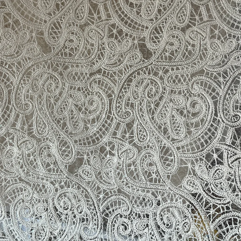 フランス重工業綿刺繍スパンコールレース衣類付属品、ウェディングドレススパンコールメッシュ生地、メッシュレース SC179