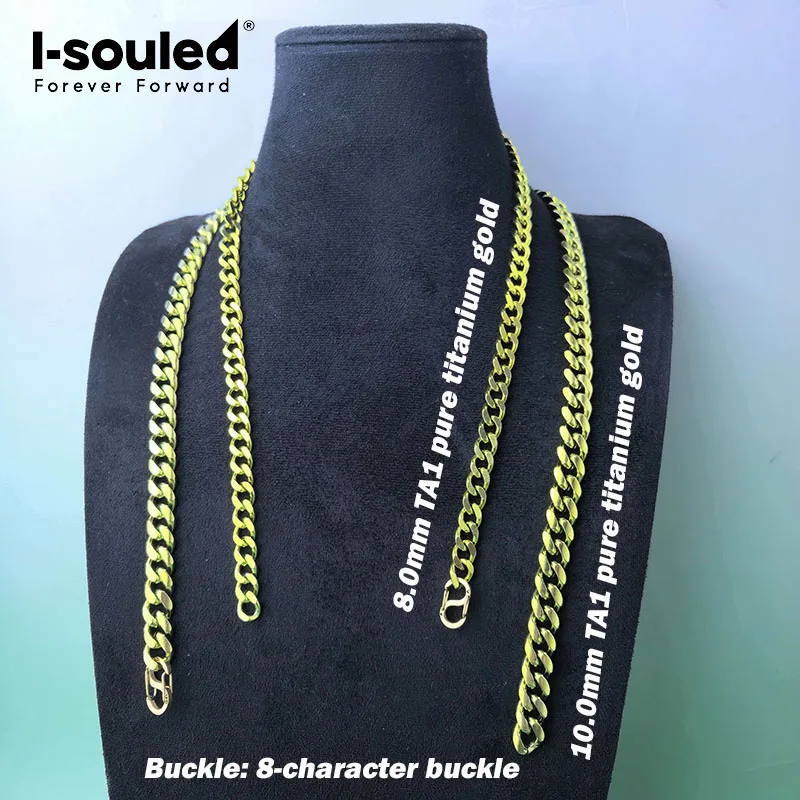 8mm/10mm TA1 Pure Titanium Electrolytic Polishing Anodized Gold Ground Flat/Round Ground Necklace Fashionable Trend