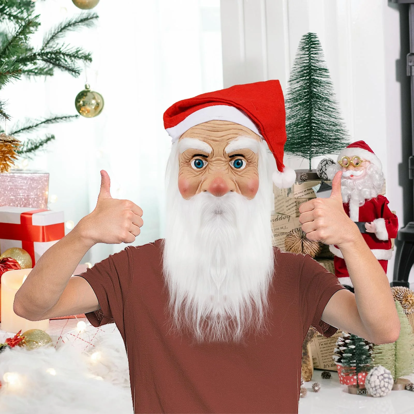 

Christmas Santa Claus Latex Mask White Beard Old Man Latex Head Cover Adult Christmas Costume Mask Props Role Play Head Cover