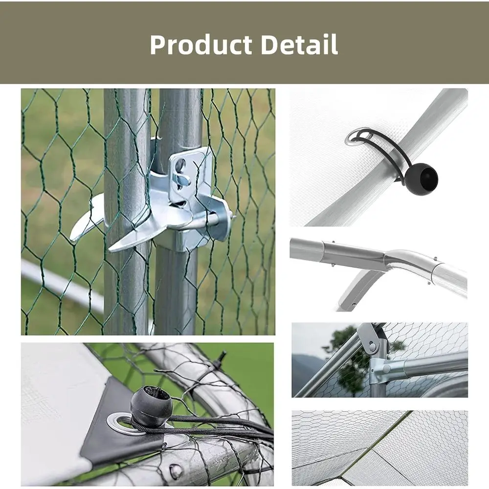 屋外の尖塔型鶏小屋、ラン付き、防水・UVカットカバー、19.6x9.8x6.4フィート