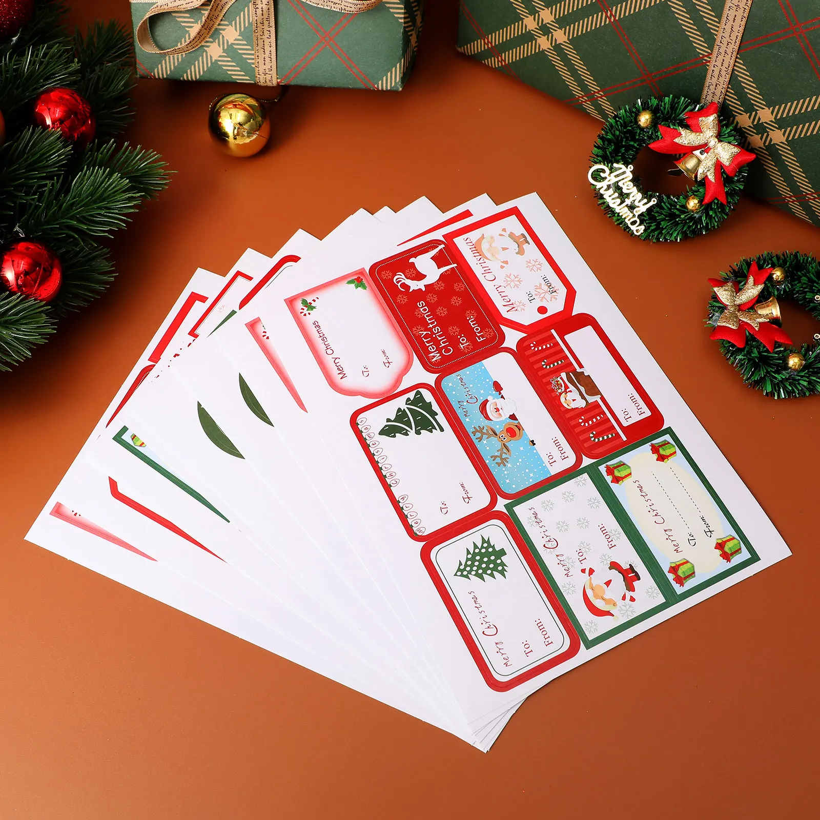 

144pcs Christmas Stickers Gift Tags Snowman Holiday Decor Scrapbook Bookmarks Self Adhesive Removable Decals Labels Coated Paper