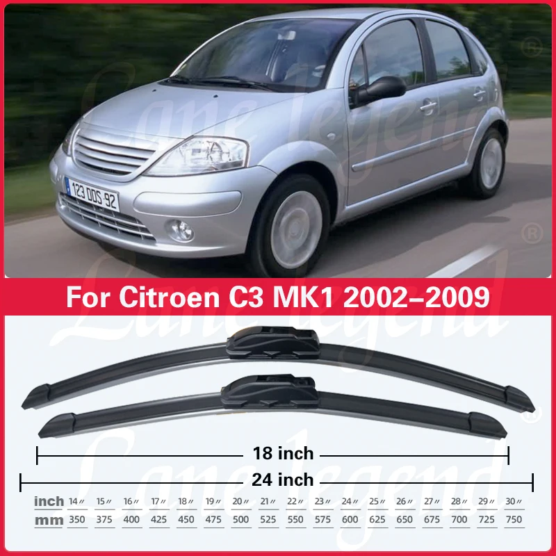 For Citroen C3 MK1 2002-2009 Car Front Rear Wiper Blades Soft Rubber Windscreen Wipers Auto Windshield 24\