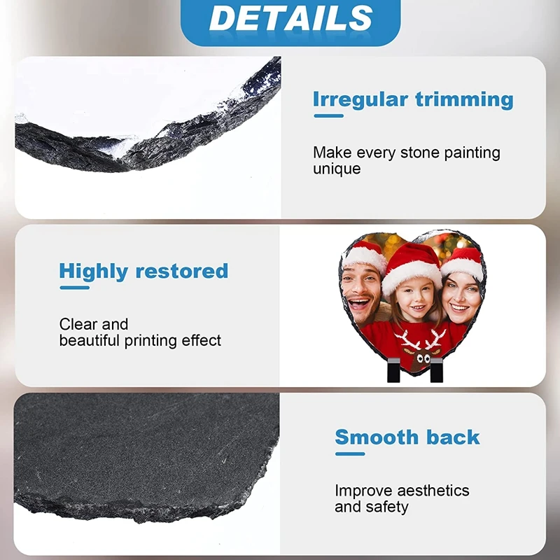4Pcs Sublimated Slate Heart Shaped Blank Slate Rock Slate With Display Stand For DIY Personalized Photo Frame