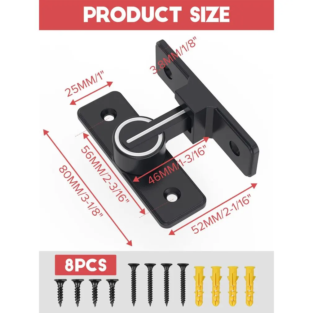 Цинковый сплав, 90 градусов, дверной болт, пряжка для двери ванной комнаты, скользящий, магнитный замок, дверной замок без перфорации, замок для двери сарая, аксессуары для домашнего оборудования