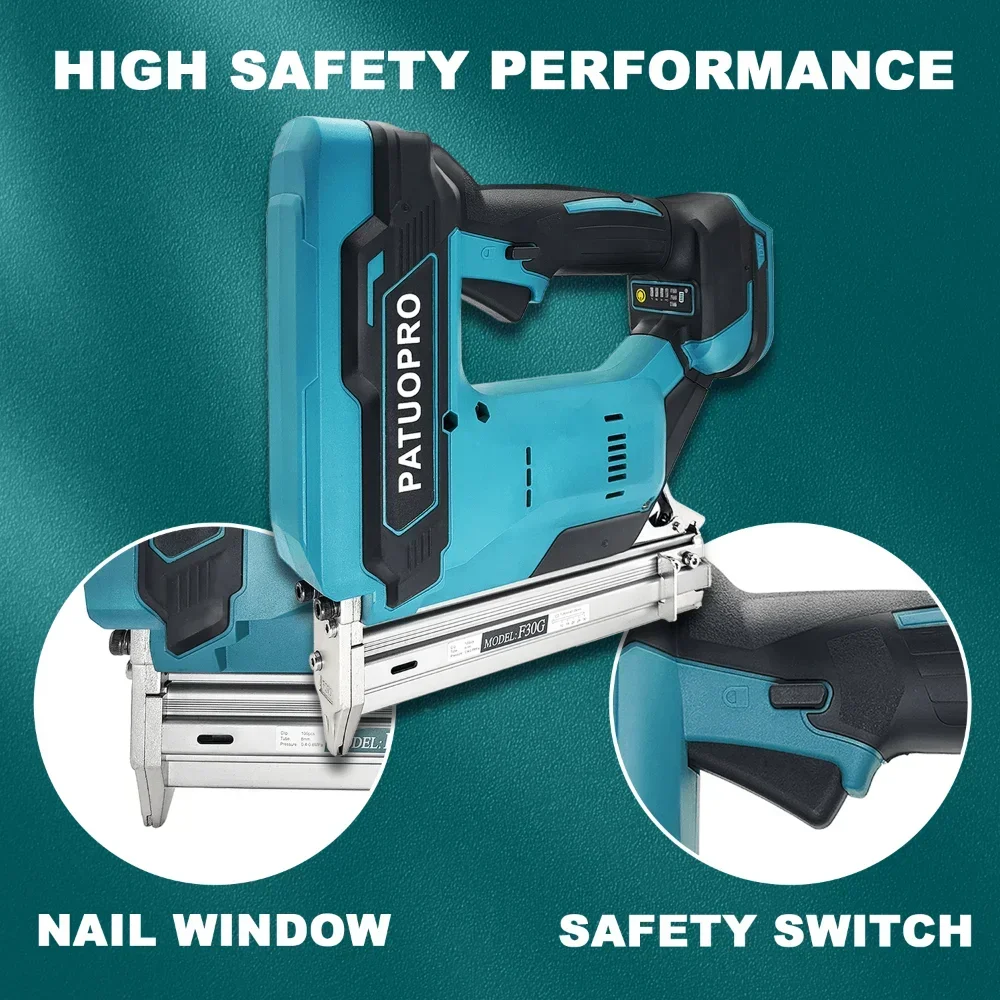 21V Cordless Electric Nail Gun F30G Straight Nailer Rechargeable Nailing Machine fit Makita 18v Battery(No Battery)