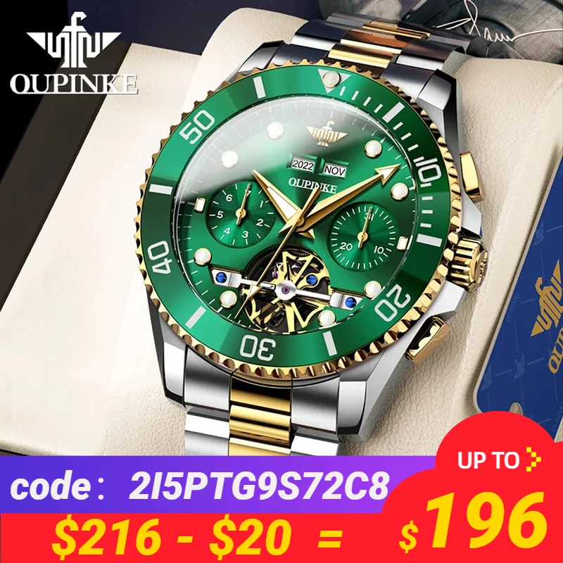 

OUPINKE 3229 Original Automatic Watch for Men Diving Series Waterproof Flywheel Skeleton Luxury Brand Business Dress Wristwatch