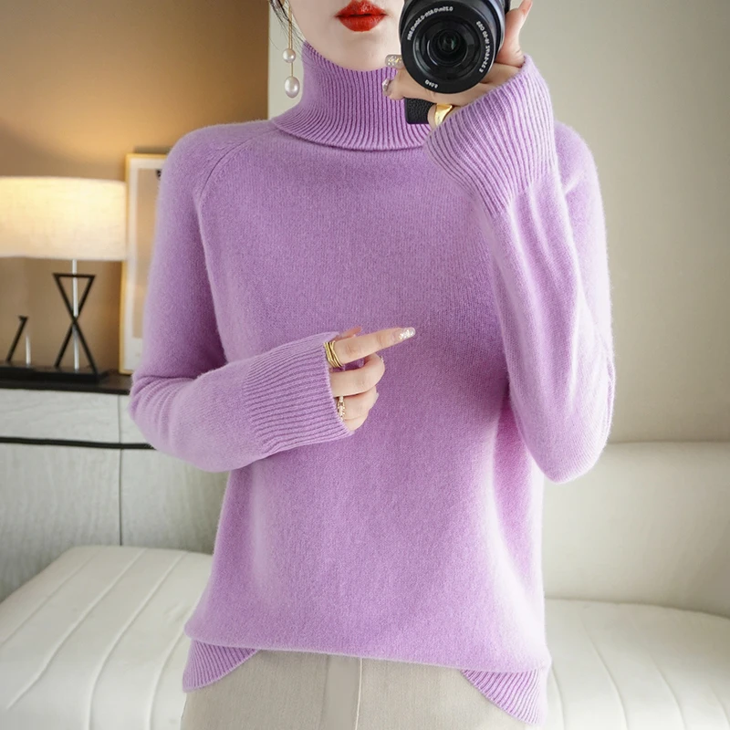 YSC 2023 Winter New Women's Knitting wool blend sweaters High Turn-down collar Solid color high-quality Loose and warm pullover