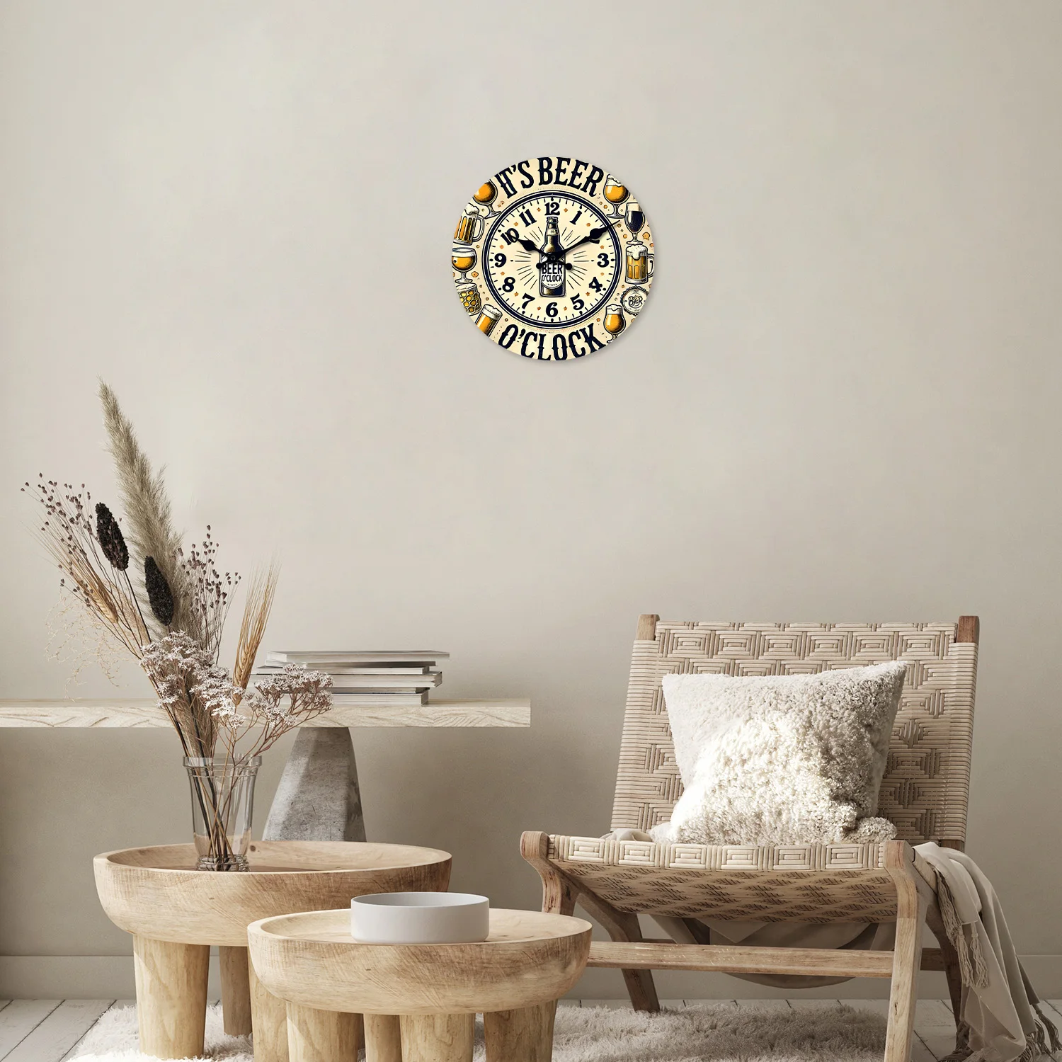 Fashionable and Unique Beer Mug Pattern Wooden Wall Clock for Living Room, Bedroom, Kitchen, Home Decoration, Silent Quartz Clock, Holiday Gift, 10