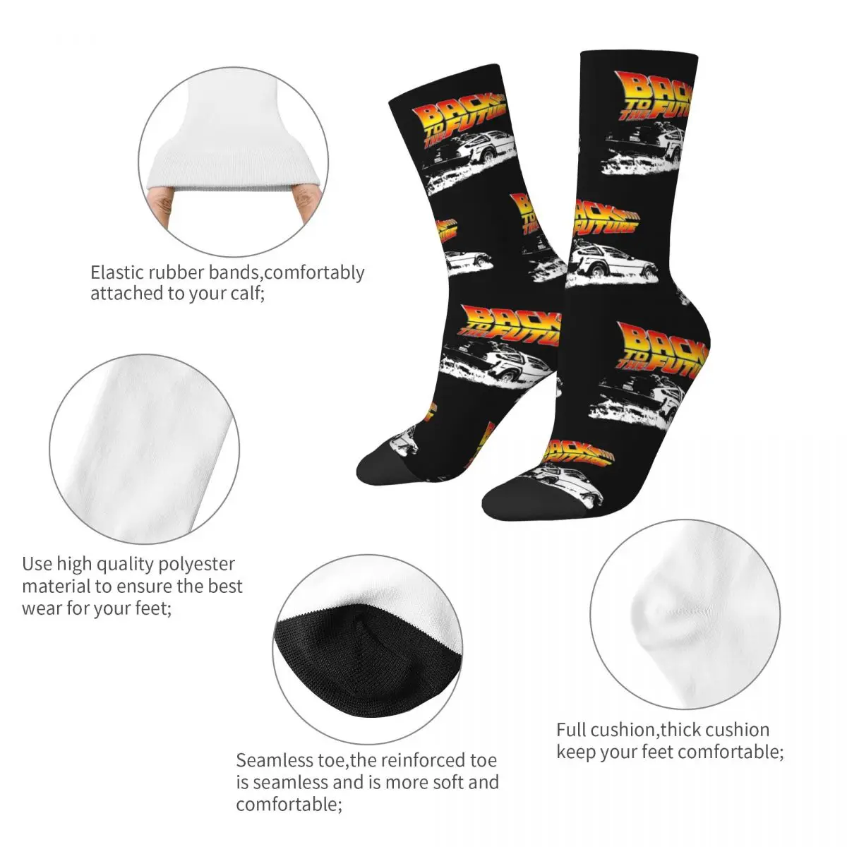 Back To The Future Socks for Women Men Accessories All Season DeLorean Fire Tracks White Stencil Comfortable Long Socks Non-slip