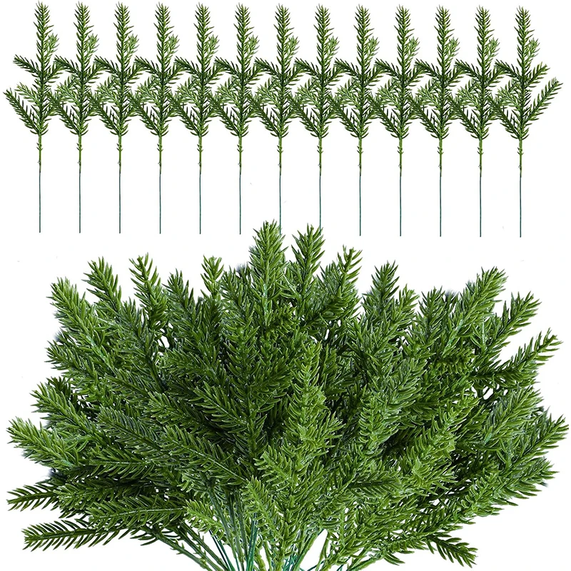 

3/5/10Pcs Artificial Pine Branches Green Plants Pine Needles DIY Accessories For Garland Wreath Christmas And Home Garden Decor
