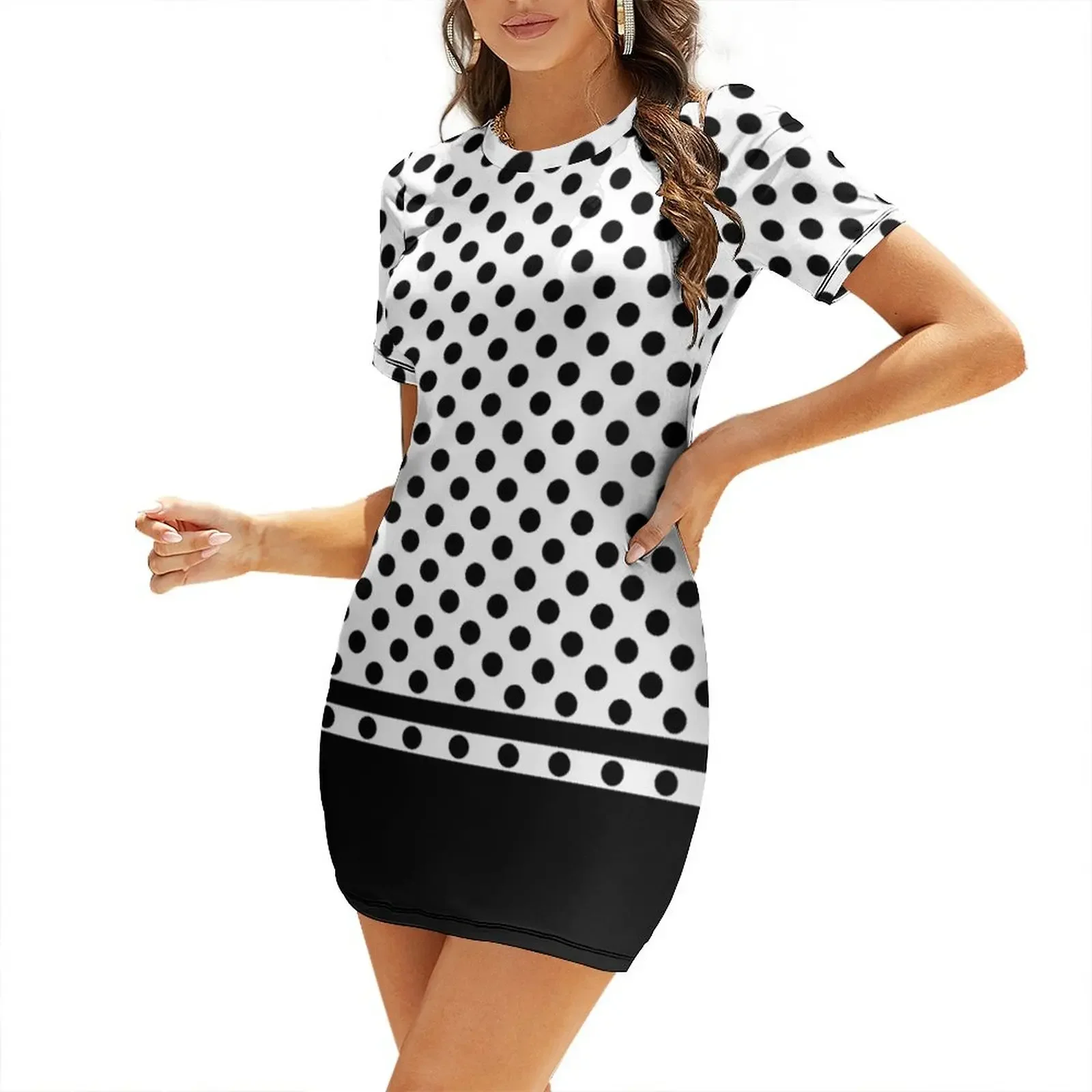 

White and Black Polka Dots Pattern Short-Sleeved Dress summer dresses Party dresses for women women long dresses Dress