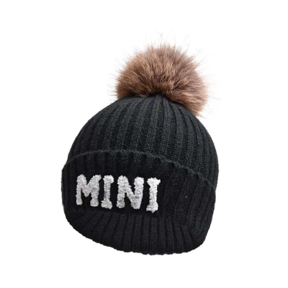 Winter Baby Boy Girl Letter Mini Knitted Hat Children Pompom Caps Mother Baby Hat