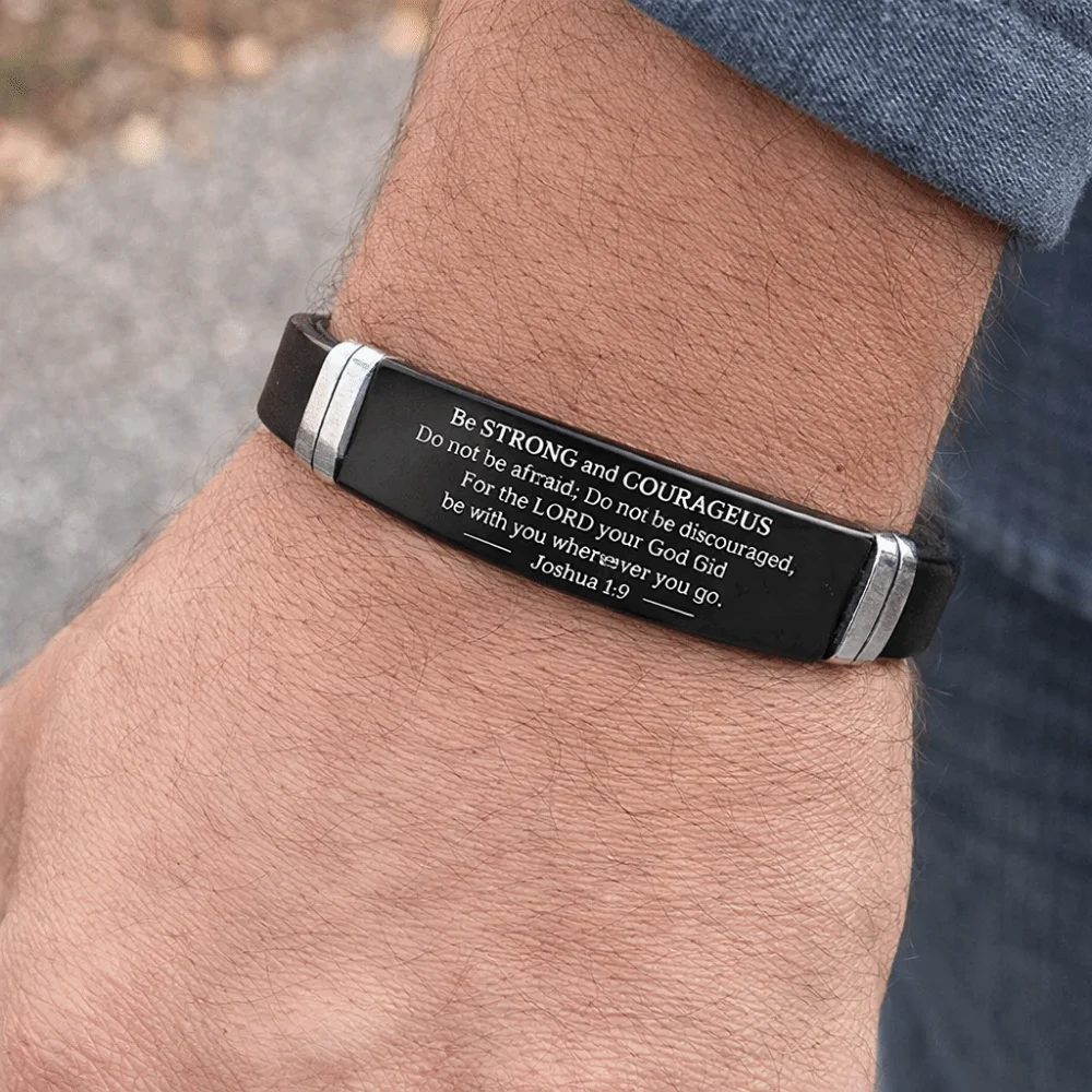 Pulsera de Acero Inoxidable Negro con Versículo Bíblico, Material de Silicona, Pulsera de Fe Cristiana Ajustable