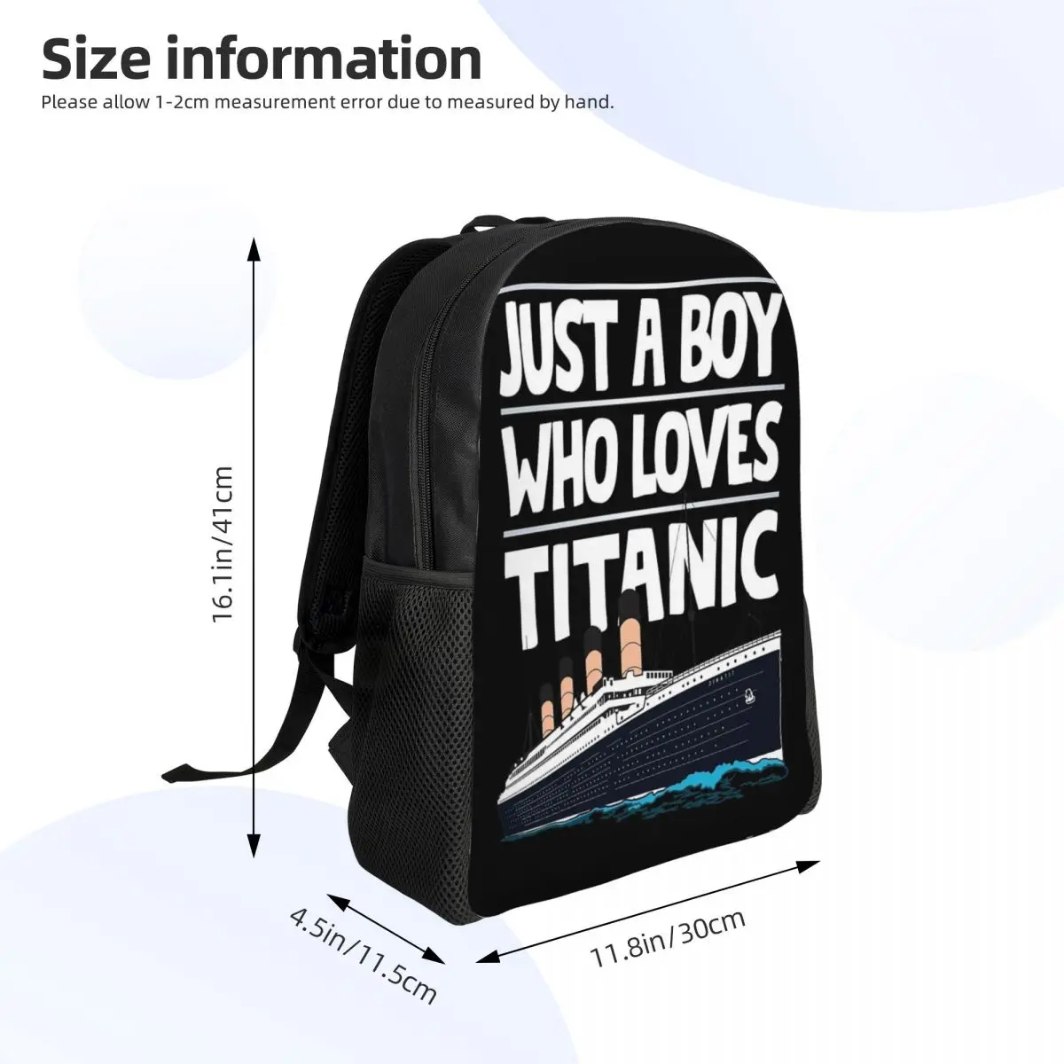 Just A Boy Who Loves Titanic Backpack Adjustable Shoulder Strap Stylish Lightweight Large Capacity