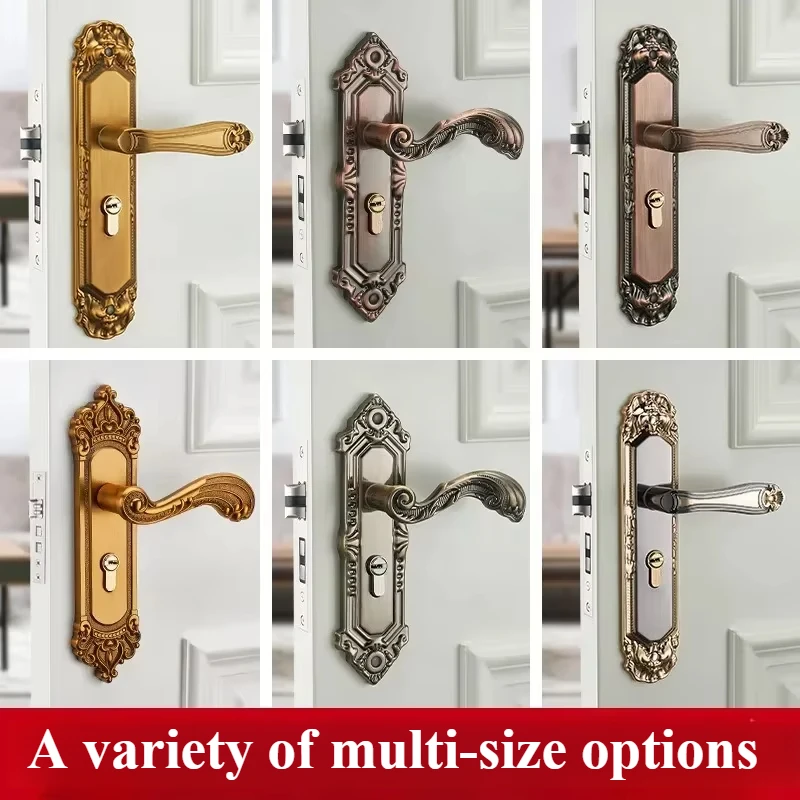 European Style Retro Door Handle Lock Aluminum Alloy Vintage Interior Bedroom lock Anti-theft Home Room Safety Door Locks