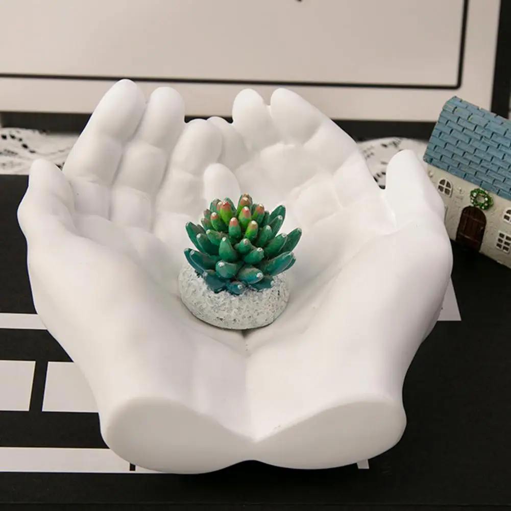 

Hand Shaped Flower Pot Succulent Planter Multifunction Candle Holder Jewelry Storage Tray Container Resin Crafts Home Decoration