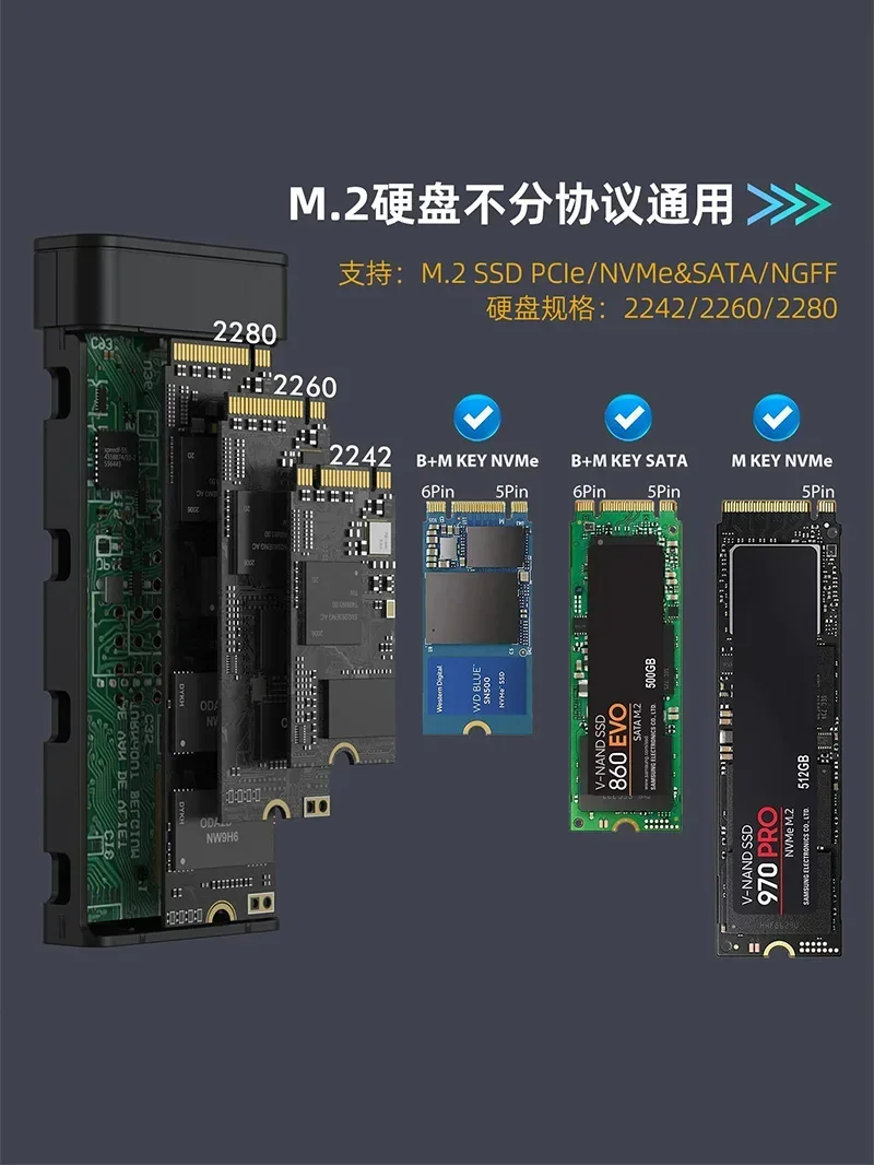 M2 Solid State Mobiele Harde Schijf Box 9210b Chip Ingebouwde Koelventilator Nvme Dual Protocol Typec Naar Usb3.1