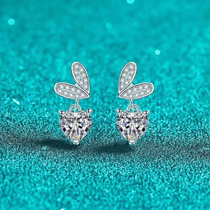 

Moissanite Certified Earrings for Women D Color Heart Shape 1ct 2ct VVS1 Silver S925 Wedding Pendant Earrings Gift Jewelry