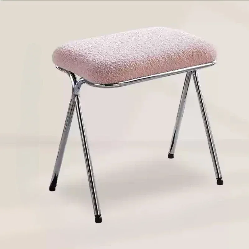 

Simple and Luxurious Teddy Velvet Makeup Stool Vintage Style Women's Fitting Room Master Bedroom Soft Bag Dressing Table Chair