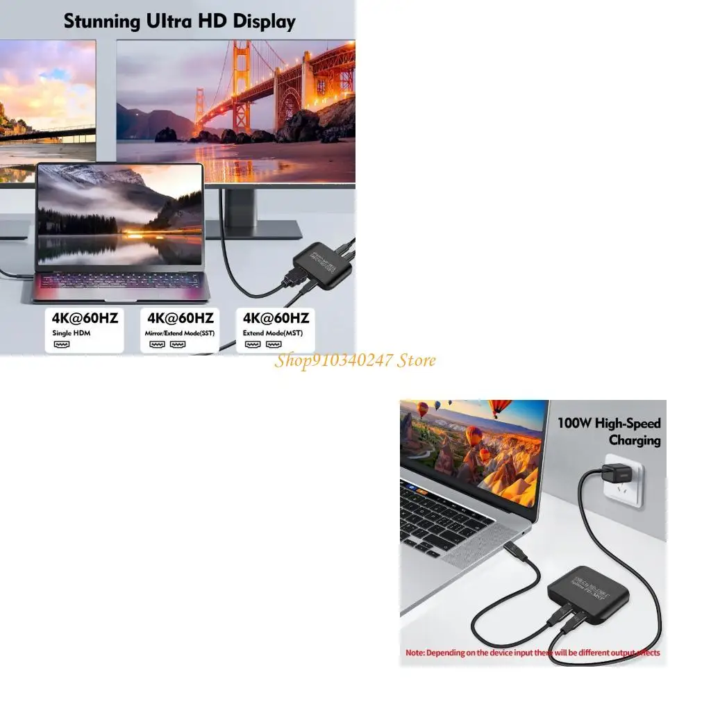 Q22A منفذ مزدوج من النوع C إلى Hdmis Splitter PD100w يدعم توصيل الطاقة 4K60 هرتز HDR10 #1