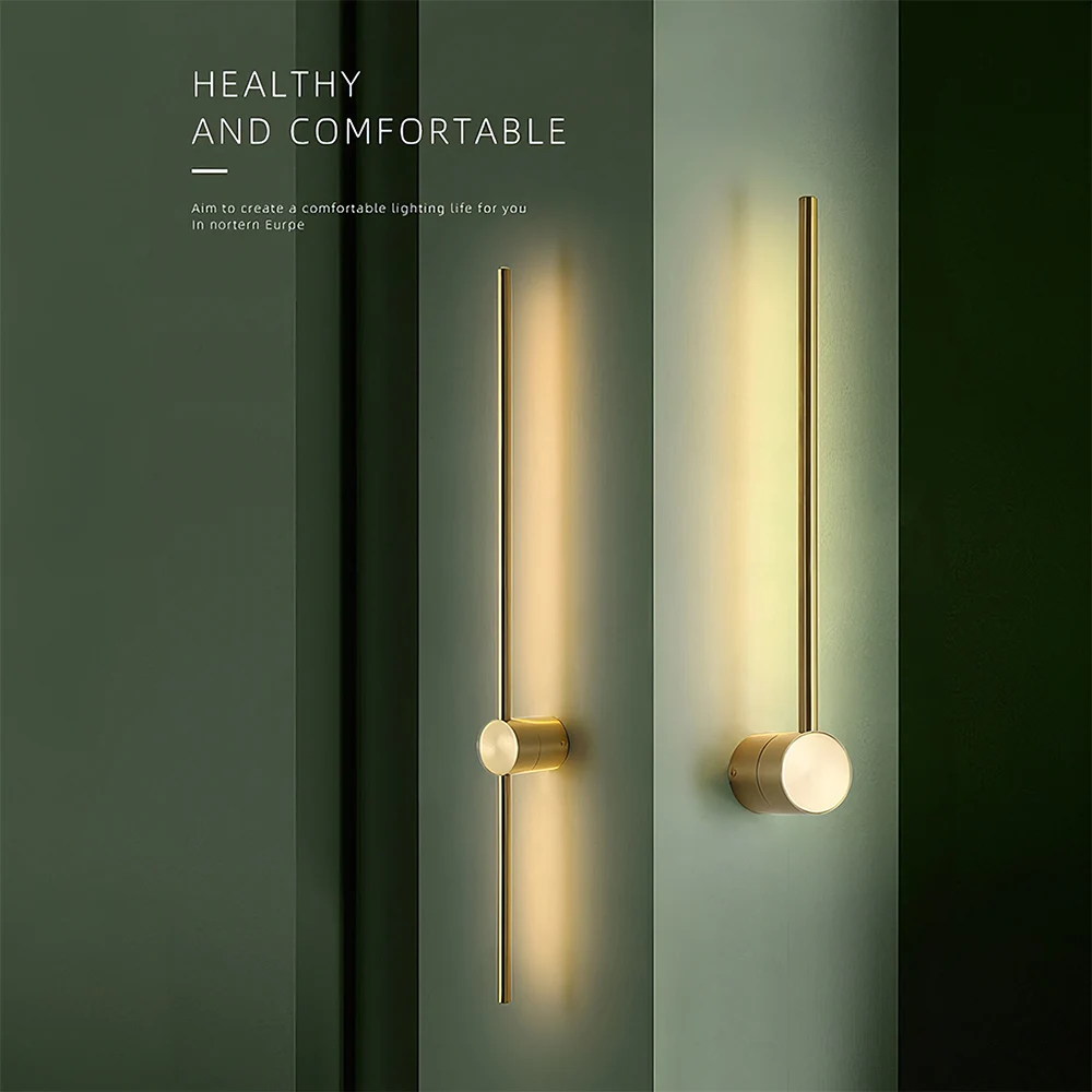 Nordic LED Wall Lamp 350°Rotation Long Strip Modern Wall Light With Touch switch Wall Sconce Lamp Fixture Adjustable New Gold