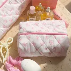 Borsa per il trucco trapuntata in cotone accessori per bricchette borsa per il trucco Organizer borsa per il trucco da viaggio con orso carino borsa per il trucco da viaggio per le donne