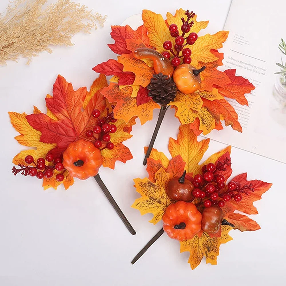 

Artificial Pumpkin Maple Leaf Pumpkin Pear Branches Decor Home DIY Crafts Harvest Autumn Decoration Maple Leaf Halloween Decor