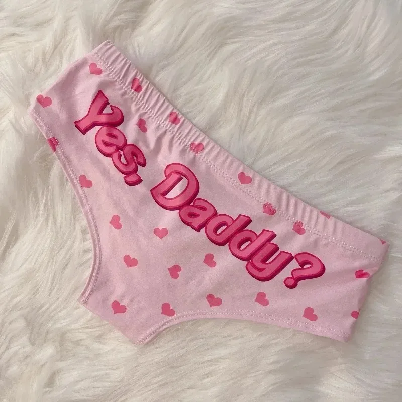 Yes Daddy Cute Cartoon Pink Print Women Underwear Panties Love Pattern Sexy Hip-Lifting Thong Student Briefs Erotic Lingerie