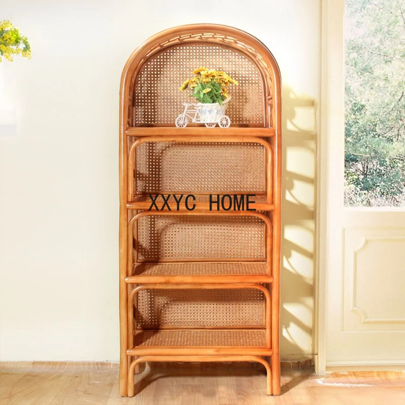 zq  Southeast Asia Rattan Bookshelf Rattan Bedroom Bookshelf Wooden Ball Combination Bookshelf Rattan Shoe Rack