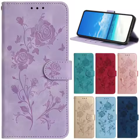 Flip Case for Samsung Galaxy A53 A73 A33 A23 A13 A03 A52 A72 A42 A32 A22 A12 A20E A21S A51 A50S Cases Rose Leather Phone Cover