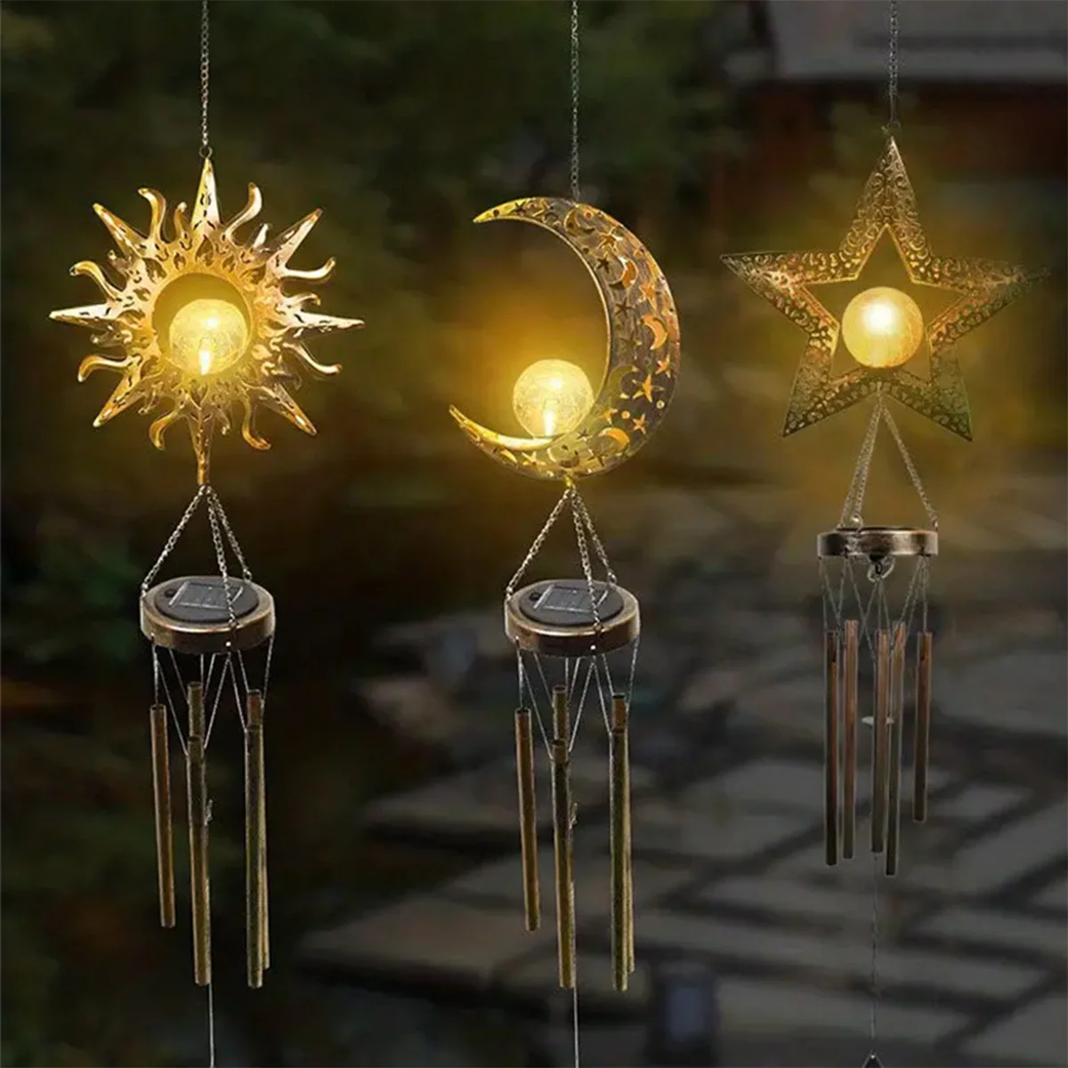 Solar Wind Bells Light Waterproof Lights Garden Outdoor Star Led Yard Solar Powered Patio Moon Panel Backyard Hanging Decorative