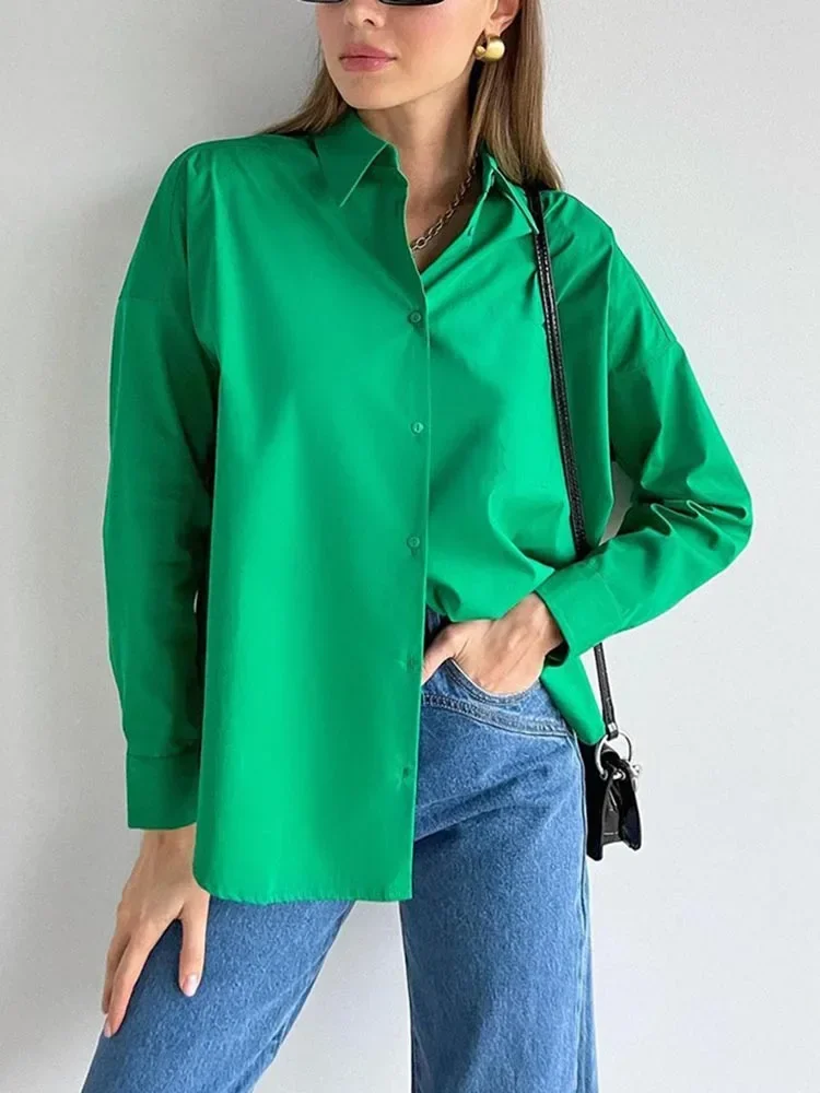 Women\'s Oversized Shirt Long Sleeve Basic Top 100% Cotton Elegant Shirts and Blouses Solid White Loose Fashion Woman Blouse 2024