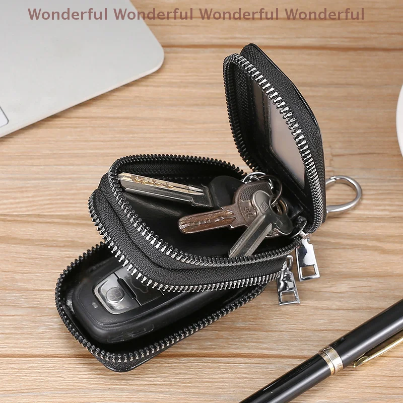 

Double-Layer Key Case - Secure Waist Hanging Car Key Storage - Stylish Mini Bag For Interior Accessories Cowhide PU Leather