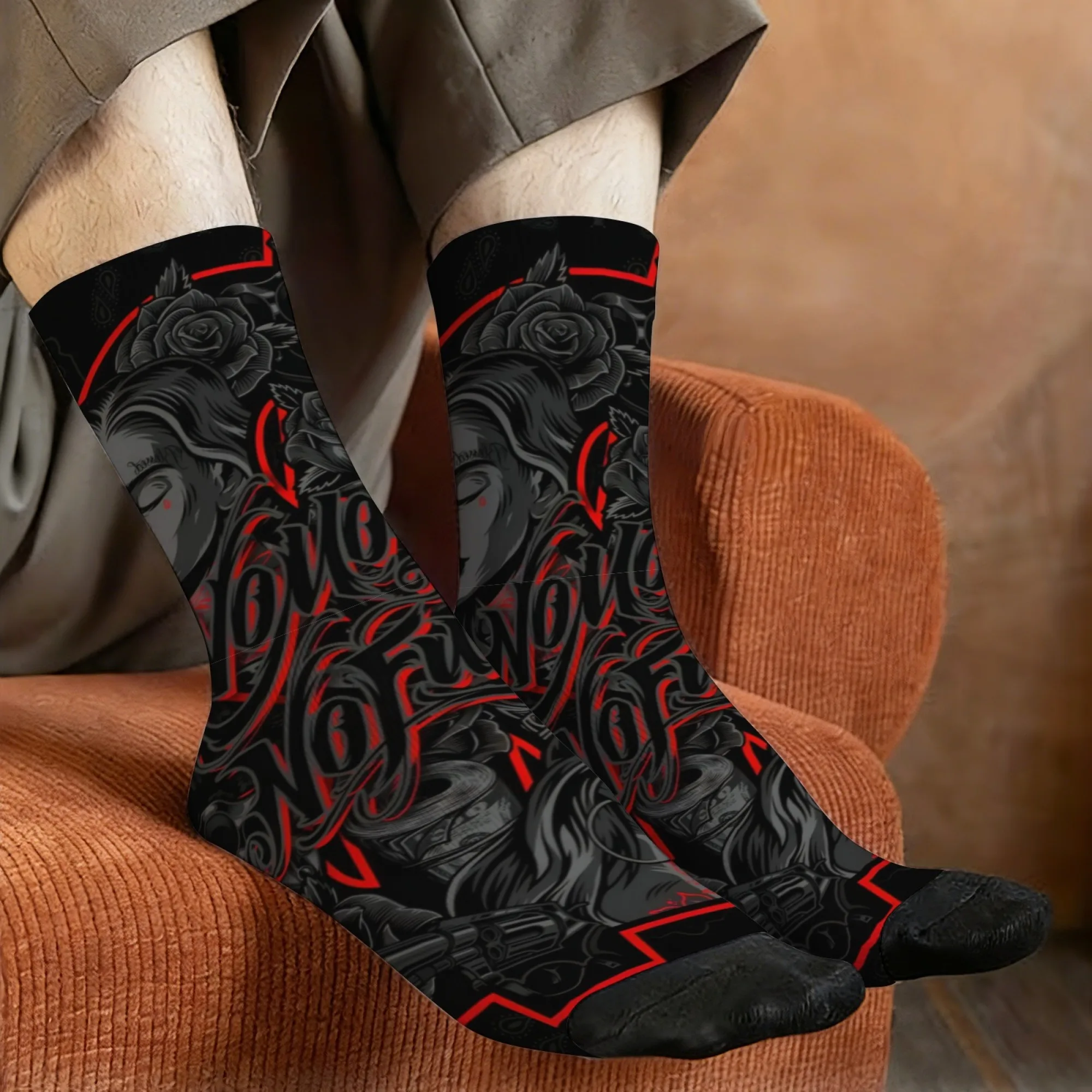 Retro dark portrait style men's socks, comfortable, breathable, non-slip casual socks, fun gifts for crazy parties and holidays.