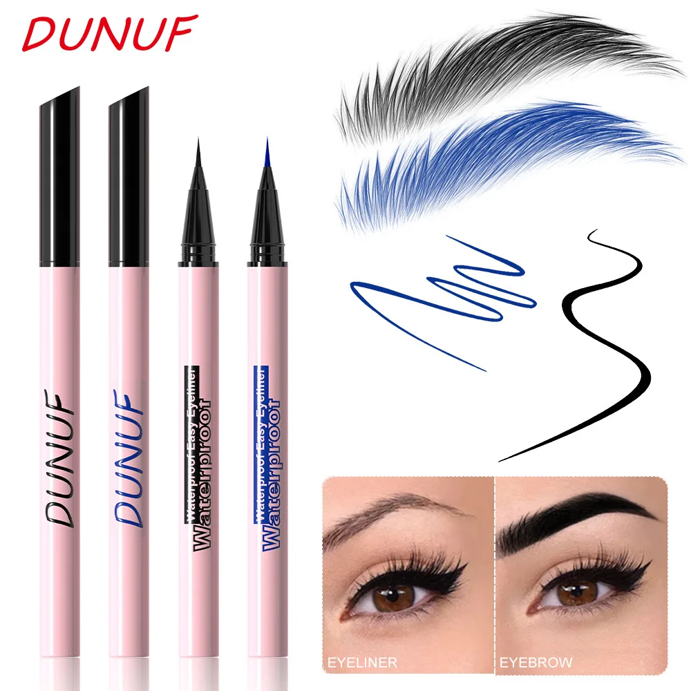 Profesjonalny płynny eyeliner w dwóch kolorach, trwały przez 24 godziny, wodoodporny, szybkoschnący, odporny na rozmazywanie i wilgoć, nie blaknie, idealny do ćwiczeń i pływania.