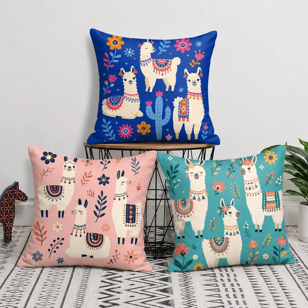 Alpaca Yellow Floral Cushion Cover Short Plush Soft Double-Sided Printing Pillow Case Cozy Sofa Bedroom Home Decor Gift