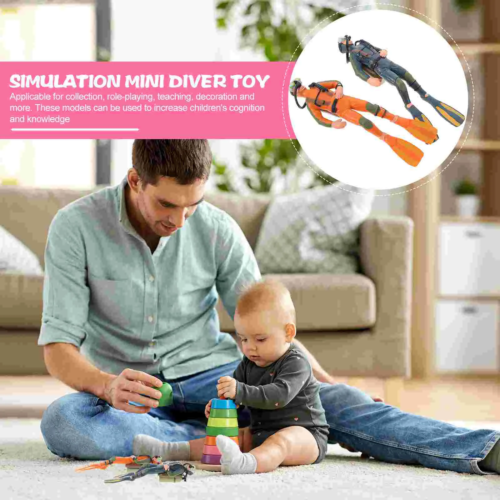 2 Pcs Diver Model Underwater Explorer Adornment Action Figure Home Decor PVC Figurine Decoration Baby Landscape Ornament