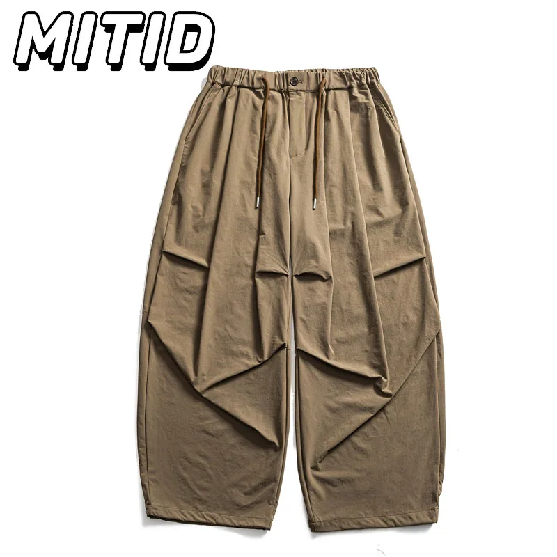 

Japanese Style Retro Harem Pants Men and Women Mid-waist Pleated Wide Leg Pants Casual Loose Elastic Waist Cargo Pants Men