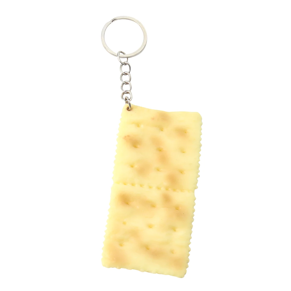 Lifelike Simulation Soda Crackers Biscuit Bread Gourmet Snacks PVC Resin Metal Key Ring Couple Students Bag Key Chain Pendant