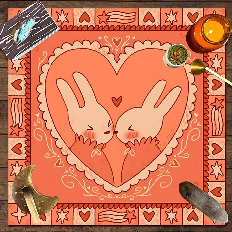 Love Rabbit Tarot Card Tablecloth Cute Style Divination Ceremony Altar Cloth Valentine Day Theme Tarot Table Mat