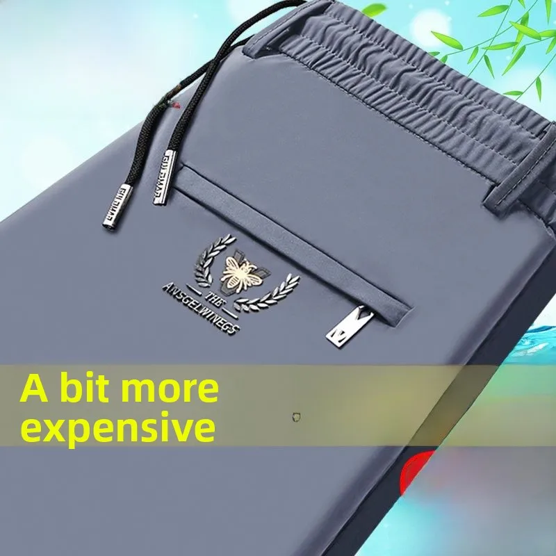 

Летние свободные прямые брюки из ледяного шелка, тонкие эластичные длинные брюки, дышащие мужские повседневные брюки, повседневные деловые брюки с эластичной резинкой на талии