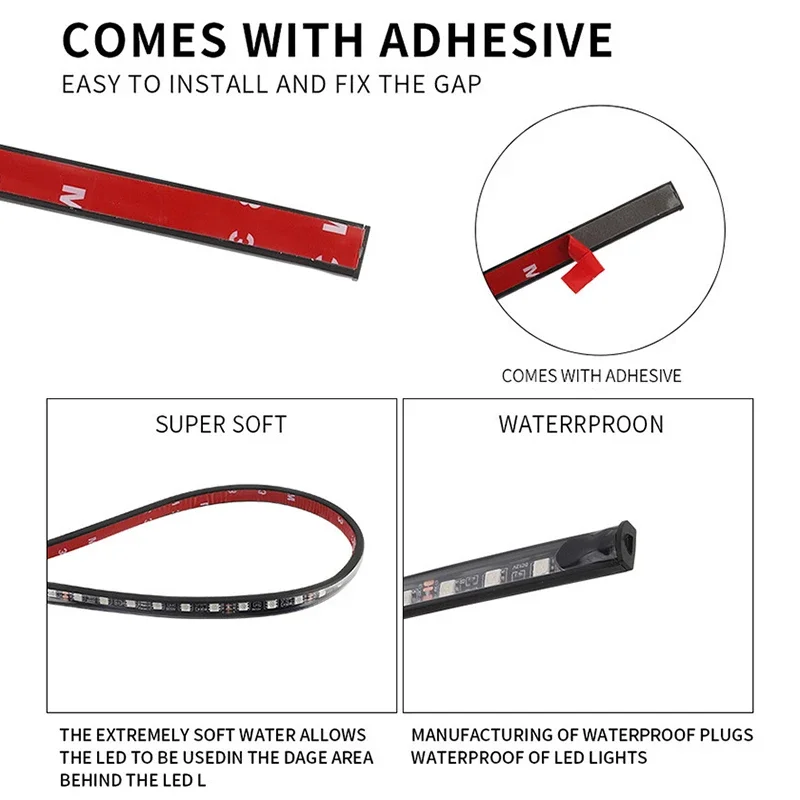 RGB Flexible LED Light bar Car Underglow Led Strip Light tubes Remote App Control Neon Lights Atmosphere Lamp Auto Decoration